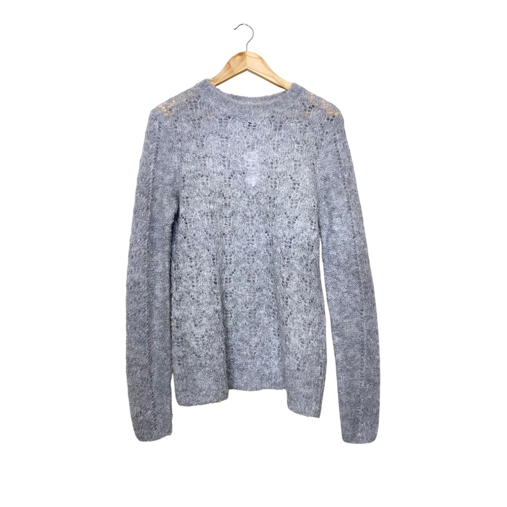 Magaschoni Mohair Wool Blend Pointelle Knit Sweater Grey Husky M
